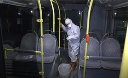 Karantinada Çalışan Otobüsler Dezenfekte Edildi